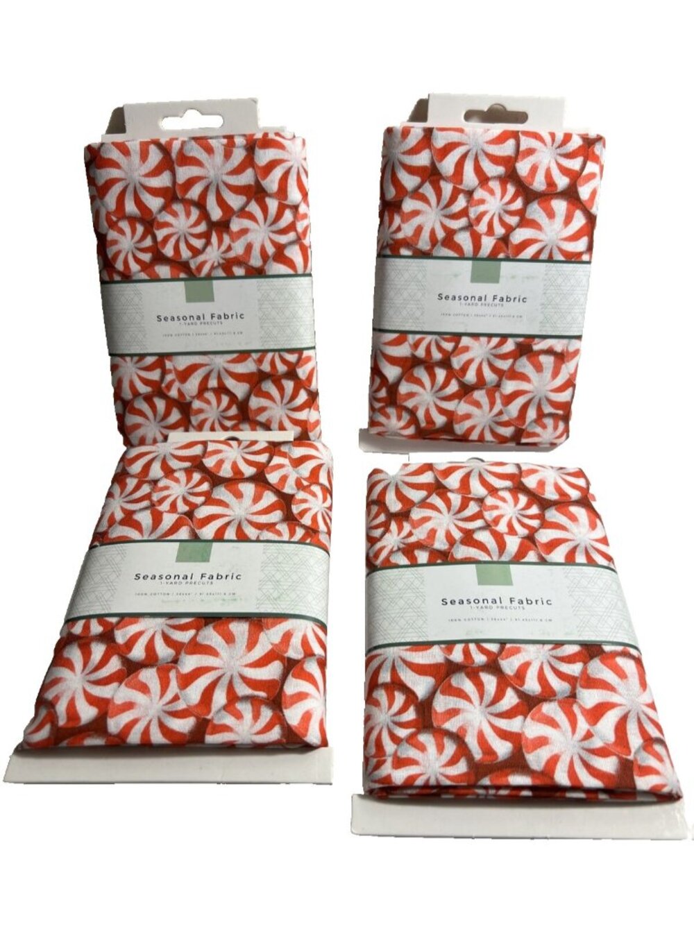 LOT OF 4 NEW ONE YARD PRE-CUT SEASONAL FABRIC ROUND PEPPERMINT CANDY 100% COTTON